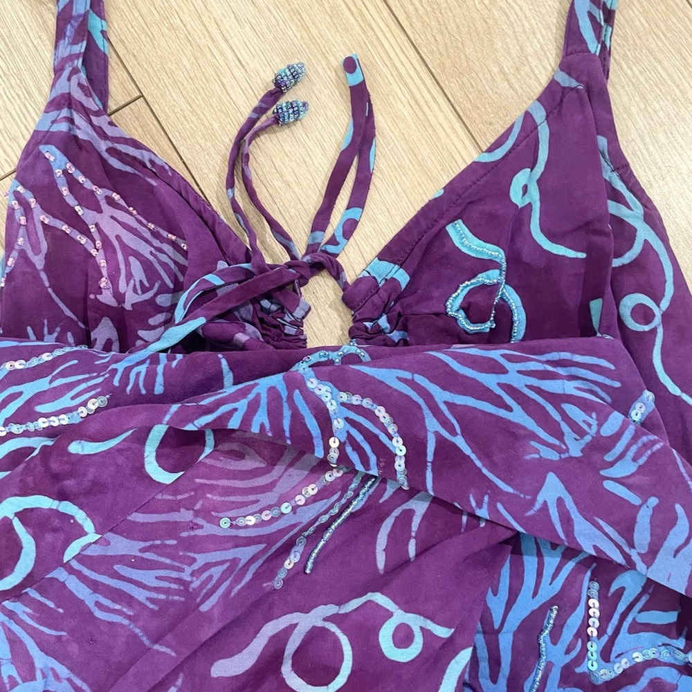 Tropical Tantrum vibrant purple and blue coral print mini dress size Medium - Picture 3 of 8